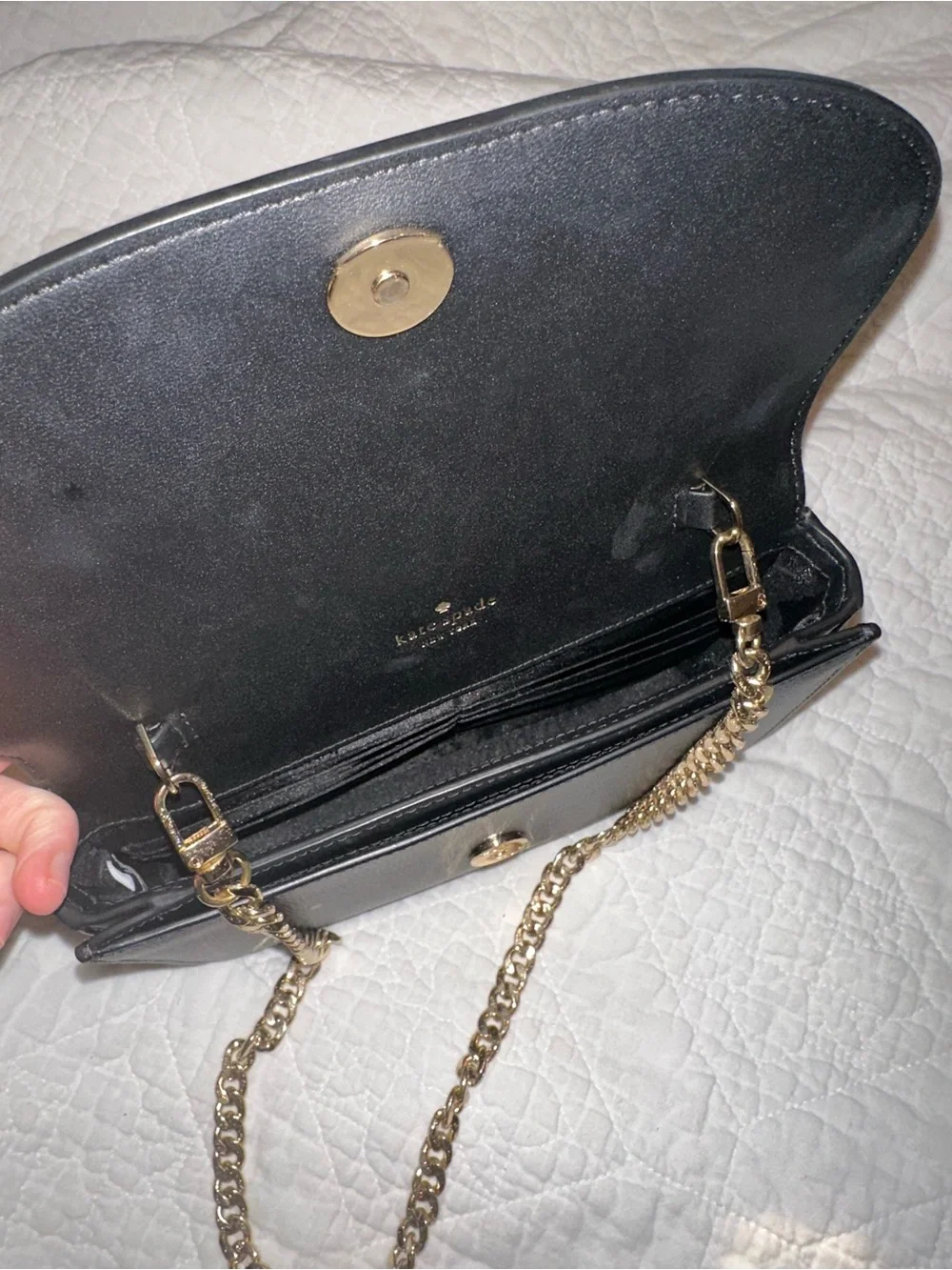 kate spade black leather shoulder bag with gold chain